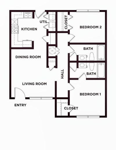 Two Bedroom / Two Bath - 880 Sq. Ft.*